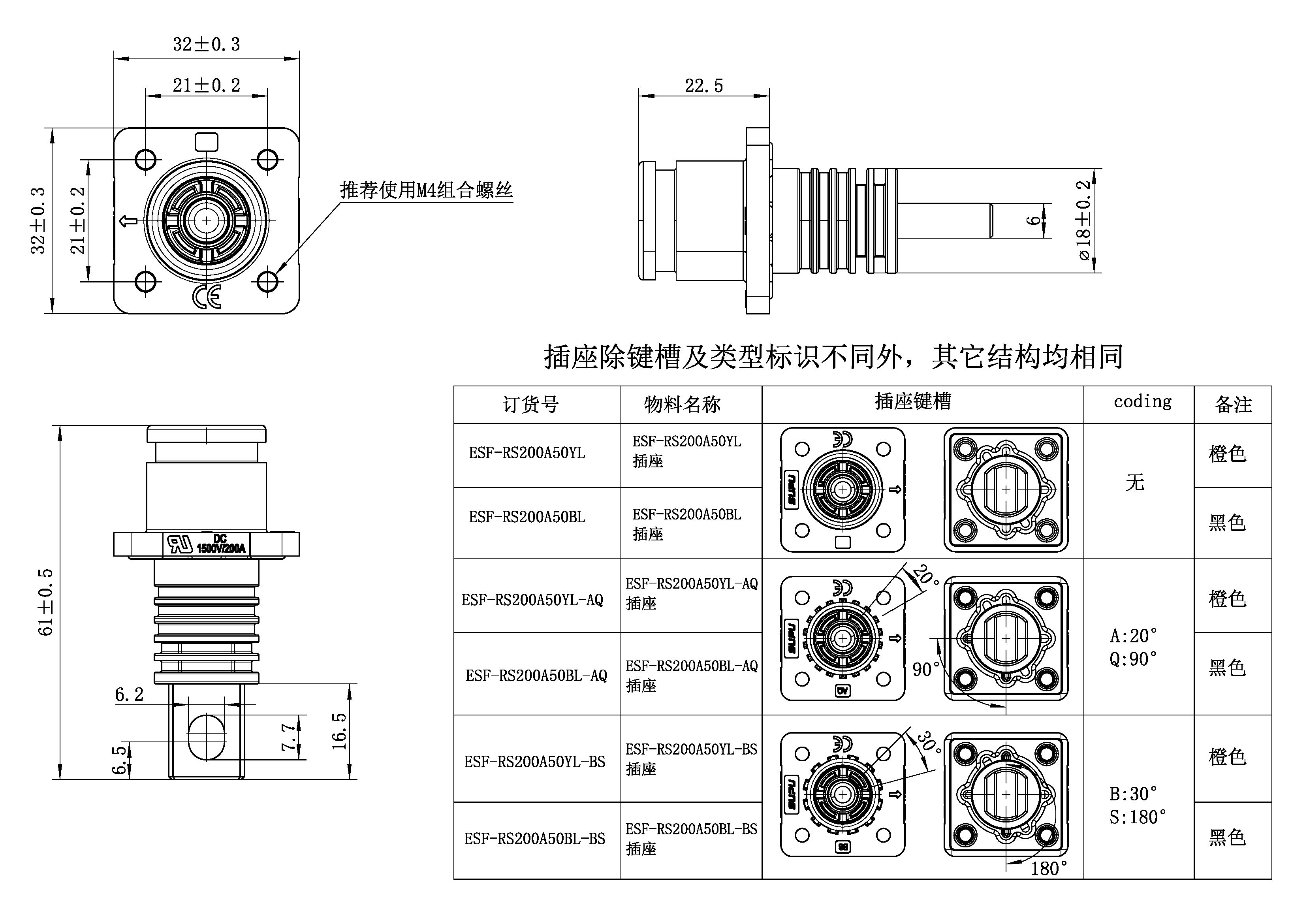 储能连接器ESF-RS200A50BL-BS-速普IP67新能源储能连接器